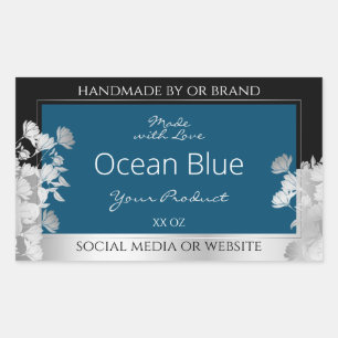 Custom Product Labels Ocean Blue with Silver Frame