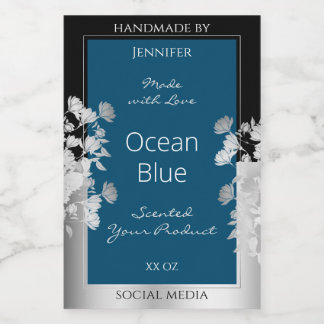 Custom Product Labels Ocean Blue with Silver Frame