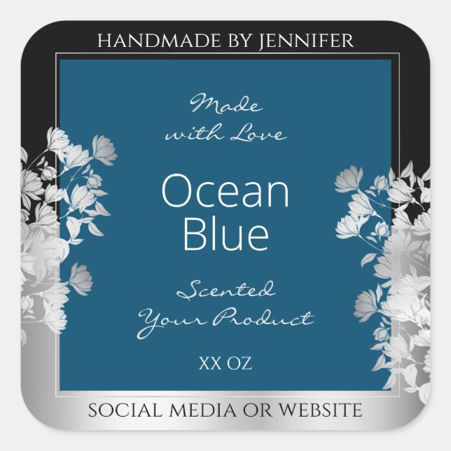 Custom Product Labels Ocean Blue with Silver Frame (Front)