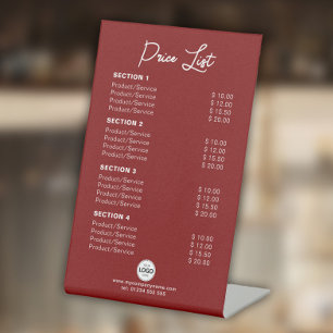 Custom Product /Services Price List Modern Red Pedestal Sign