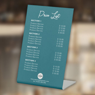 Custom Product /Services Price List Modern Teal Pedestal Sign