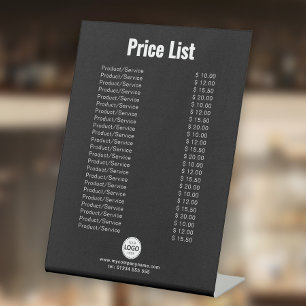 Custom Product/Services Price List Simple Black Pedestal Sign