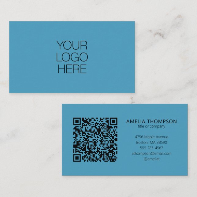 Custom Professional Business Logo Blue QR Code Card (Front/Back)