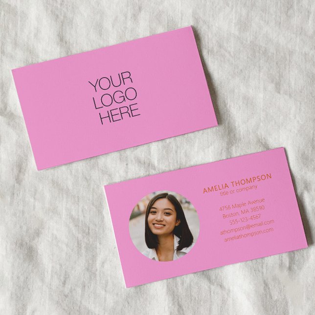 Custom Professional Business Logo Photo Pink Business Card (Creator Uploaded)