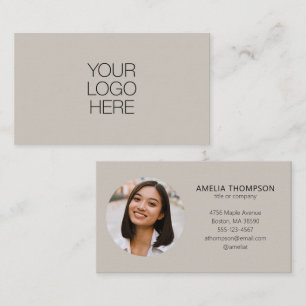 Custom Professional Business Logo Photo Taupe Card