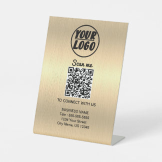 Custom Professional Business Logo QR Code Gold  Pedestal Sign