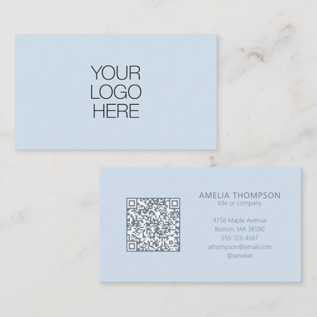 Custom Professional Business Logo Soft Blue QR Card (Front/Back)