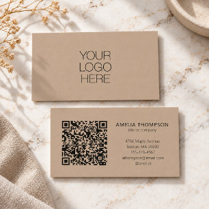 Custom Professional Business Logo Taupe QR Code Card
