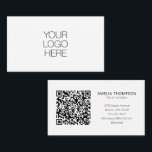 Custom Professional Business Logo White QR Code Card<br><div class="desc">Make a modern and professional impression with this Custom Professional Business Logo QR Code Business Card. Featuring a clean white background, black text, and a customisable QR code, this minimalist design is perfect for showcasing your brand with a straightforward and contemporary style. Add your business logo and personalised text for...</div>