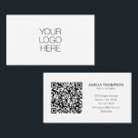 Custom Professional Business Logo White QR Code Card<br><div class="desc">Make a modern and professional impression with this Custom Professional Business Logo QR Code Business Card. Featuring a clean white background, black text, and a customisable QR code, this minimalist design is perfect for showcasing your brand with a straightforward and contemporary style. Add your business logo and personalised text for...</div>