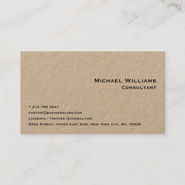 Custom Professional Modern Simple Minimalist Kraft Business Card (Front)
