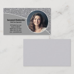 Custom Professional Photo Faux Silver Glitter Business Card