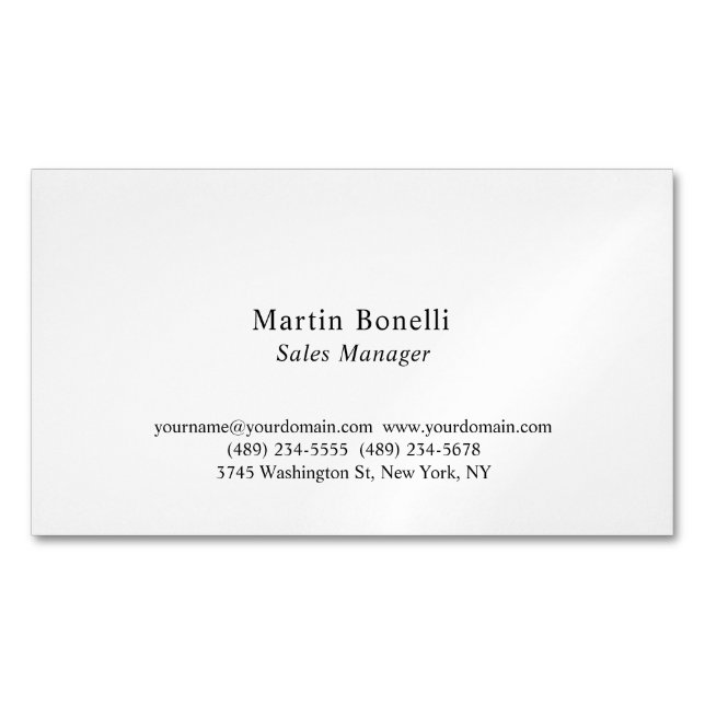 Custom Professional Plain Black & White Classical Magnetic Business Card (Front)