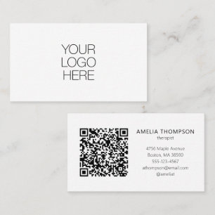 Custom Professional Therapist Logo White QR Code Business Card