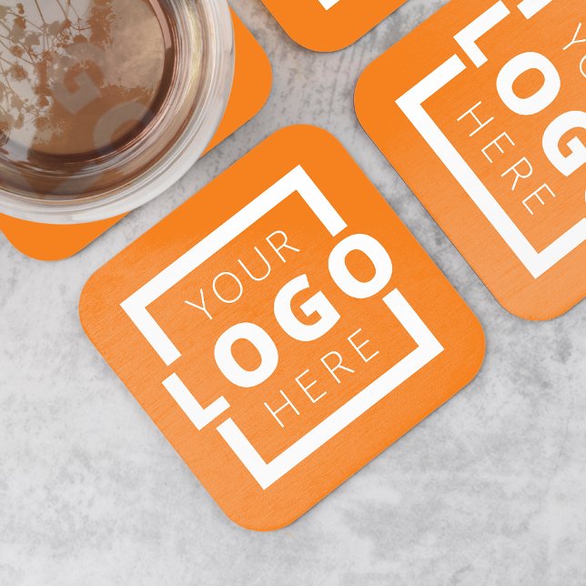 Custom Promotional Business Logo Branded Orange Square Paper Coaster (Creator Uploaded)