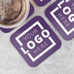 Custom Promotional Business Logo Branded Purple Square Paper Coaster<br><div class="desc">Easily personalise this coaster with your own company logo or custom image. You can change the background colour to match your logo or corporate colours. Customised promotional coasters with your business logo are great for corporate dinner events, or any event where paper coasters would be ideal. If you have a...</div>