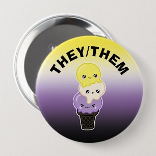 Custom Pronouns - LGBTQ+ Nonbinary Pride Ice Cream 10 Cm Round Badge