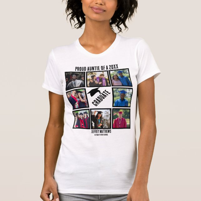 Custom Proud Auntie Graduation Photo Collage T-Shirt (Front)