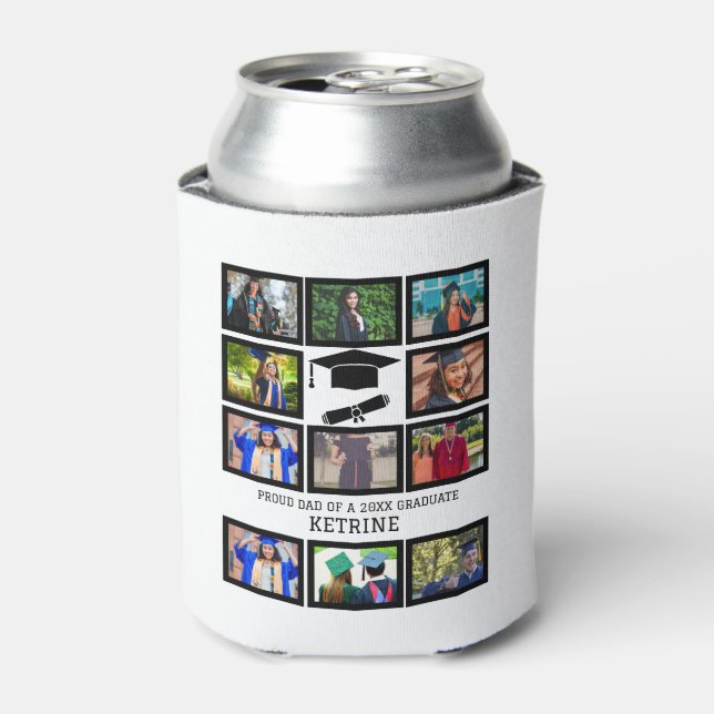 Custom proud dad of the graduate 11 photo collage  can cooler (Can Front)