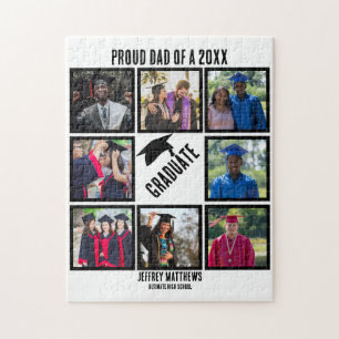 Custom Proud Dad of Year Graduation Photo Collage Jigsaw Puzzle