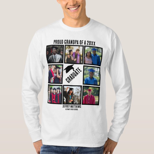 Custom Proud Grandpa Graduation Photo Collage T-Shirt (Front)