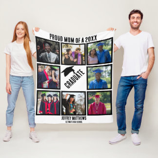 Custom Proud Mum of Year Graduation Photo Collage  Fleece Blanket