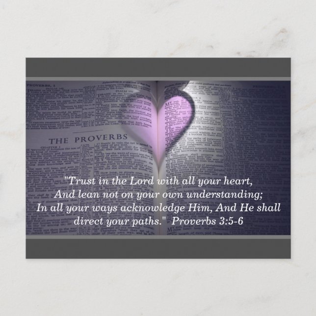 Custom Proverbs 3:5-6 Bible Verse Heart Trust God Postcard (Front)