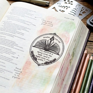 Custom Psalm 119:105 Bible Verse | Open Book Torch Rubber Stamp