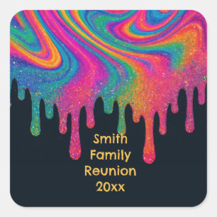 Custom Psychedelic Neon Glitter Drip Sticker Label