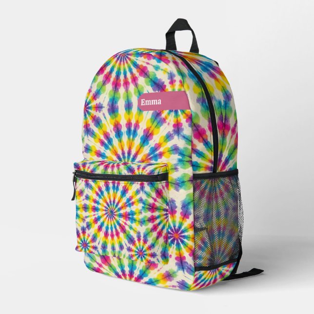 Custom Psychedelic Tie Dye | Retro Groovy Backpack (Back Corner Right)