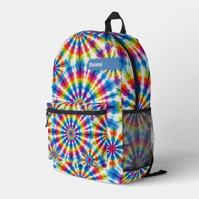 Custom Psychedelic Tie Dye | Retro Groovy Backpack (Back Corner Right)