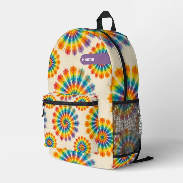 Custom Psychedelic Tie Dye | Retro Groovy Backpack (Back Corner Right)
