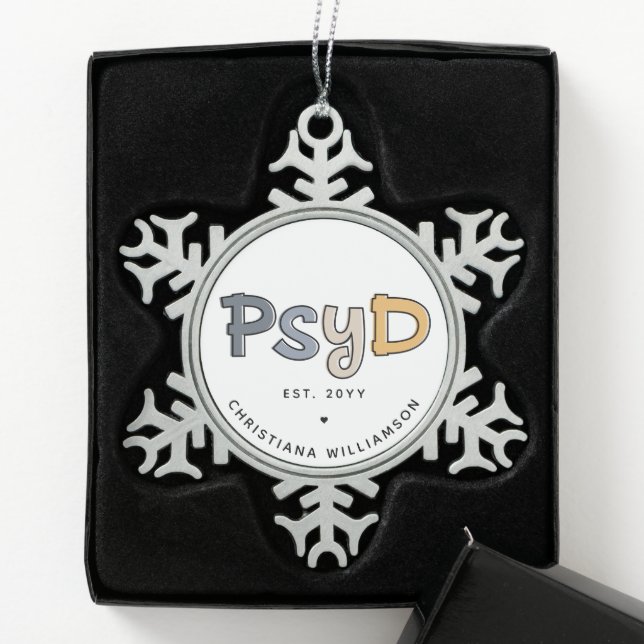 Custom PsyD Doctor of Psychology Psychologist Snowflake Pewter Christmas Ornament (Box)