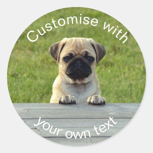 Custom Pug Pup Classic Round Sticker (Front)