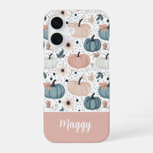 Custom Pumpkin and Flowers Fall Pattern iPhone 16 Case