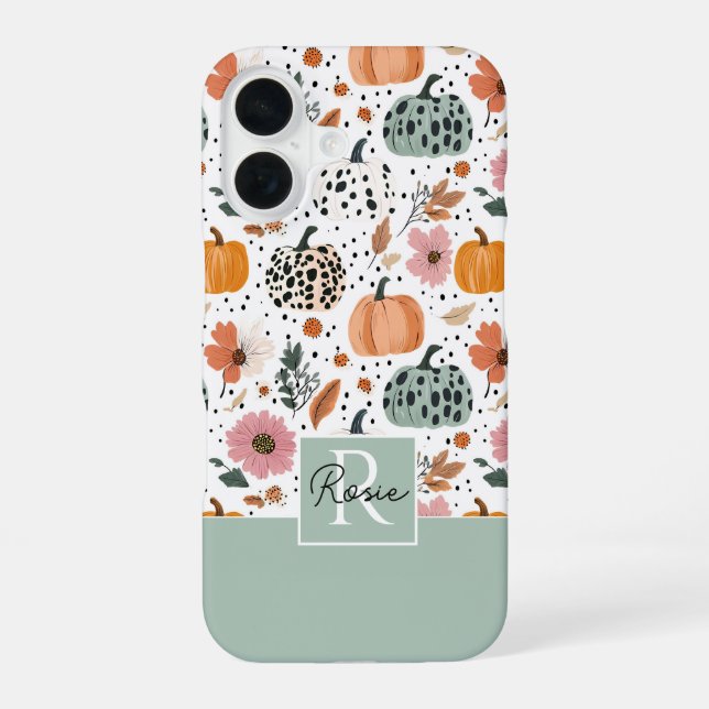 Custom Pumpkin and Flowers Fall Pattern  iPhone 16 Case (Back)