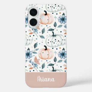 Custom Pumpkin and Flowers pattern iPhone 16 Case