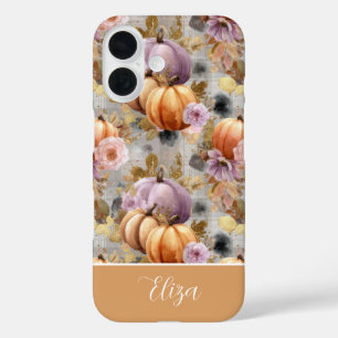 Custom Pumpkin and Flowers plaid pattern iPhone 16 Case