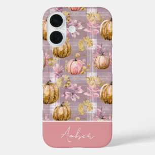 Custom Pumpkin and Flowers plaid  pattern  iPhone 16 Case