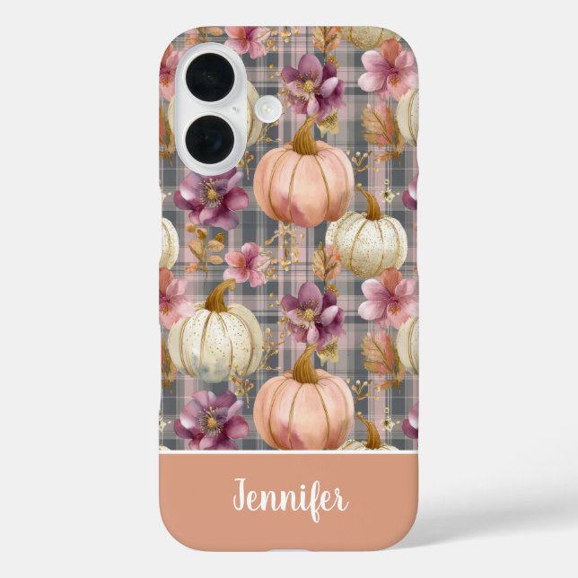 Custom Pumpkin and Flowers plaid  pattern  Case-Mate iPhone Case (Back)