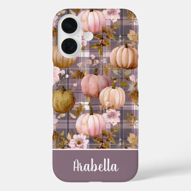 Custom Pumpkin and Flowers plaid  pattern  Case-Mate iPhone Case (Back)