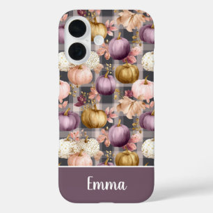 Custom Pumpkin and Flowers plaid  pattern  iPhone 16 Case