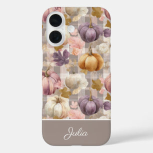 Custom Pumpkin and Flowers plaid pattern iPhone 16 Case