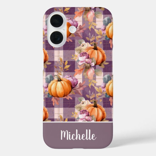 Custom Pumpkin and Flowers plaid  pattern  Case-Mate iPhone Case (Back)