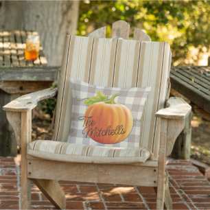 Custom Pumpkin Autumn Beige Brown Gingham Pattern Cushion