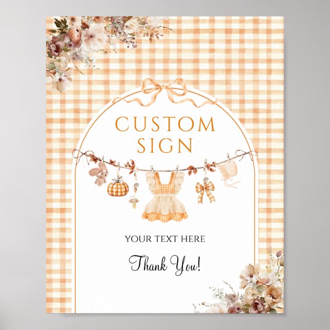 Custom Pumpkin Girl Modern Fall Baby Shower Poster (Front)