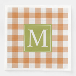 Custom Pumpkin Orange Green Picnic Gingham Pattern Napkin