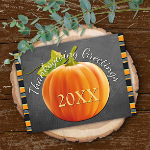 Custom Pumpkin Orange Green Stripes Pattern 2025 Holiday Card