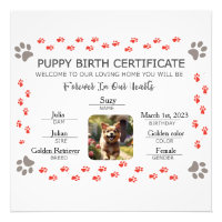 Custom Puppy Birth Certificate
