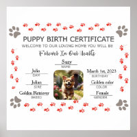 Custom Puppy Birth Certificate